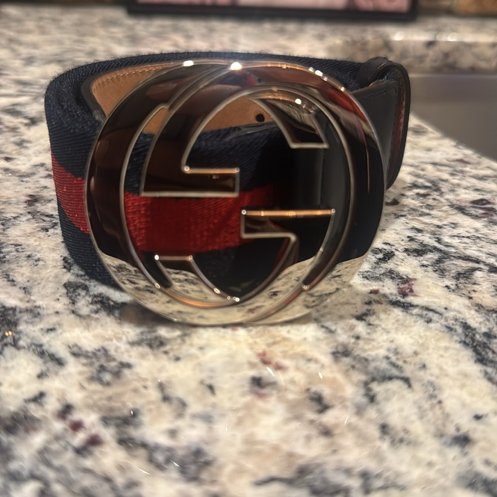 Gucci Double G Logo Canvas & Leather Belt